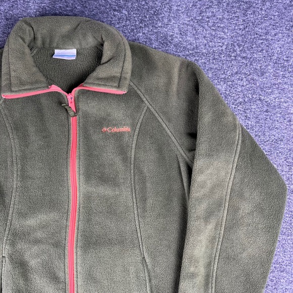 Columbia Fleece Jacket Womens Small Olive Green Full Zip Mock Neck Soft Layering - Picture 12 of 16